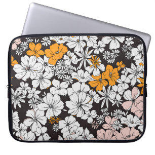 Ditsy-Blommigt: Färgfull Mörk Bakgrund. Laptop Fodral