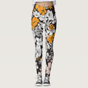 Ditsy-Blommigt: Färgfull Mörk Bakgrund. Leggings