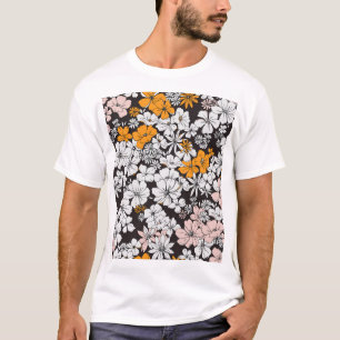 Ditsy-Blommigt: Färgfull Mörk Bakgrund. T Shirt