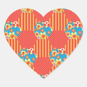 Ditsy Blommigt, Rand, Polka dots Patchwork Hjärtformat Klistermärke
