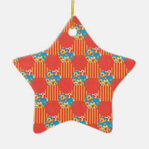 Ditsy Blommigt, Rand, Polka dots Patchwork Julgransprydnad Keramik