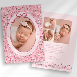 Ditsy Doodle Floral Bow Photo Birth Announcement Meddelande