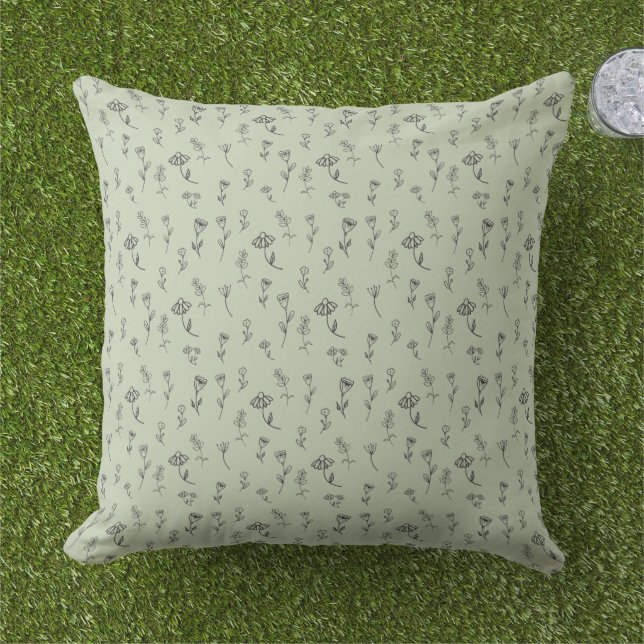 Ditsy Floral Sage Green Kudde (Gräs)