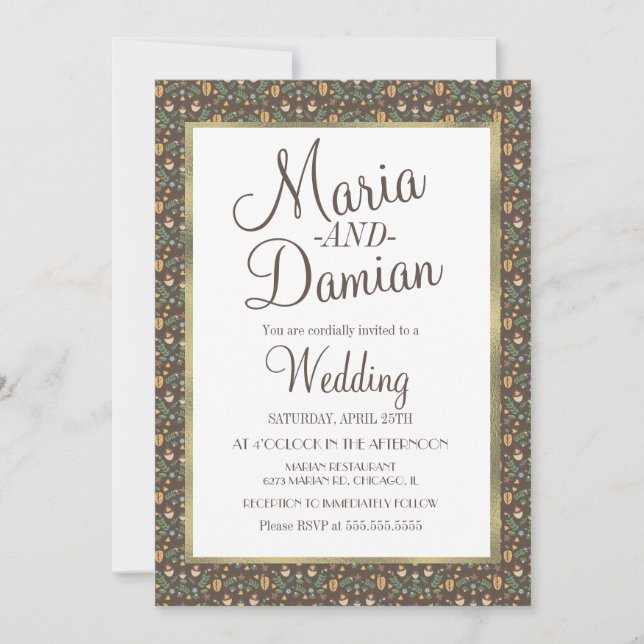 Ditsy Höst löv Greenery Mönster Bröllop Inbjudningar (Framsida)
