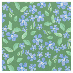 Ditsy ljusa blåttvintergröna på grön blommigt tyg