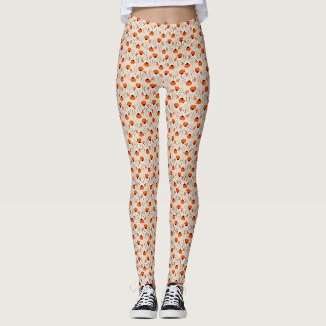 Ditsy Orange Blommigt Leggings (Framsida)