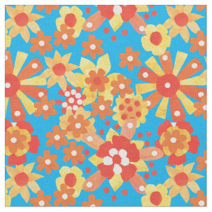 Ditsy Orange Blommönster på Turquise Fabric Tyg