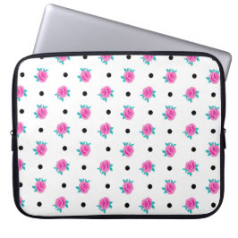 Ditsy Rosa ros & Black Polka dots Laptop sleeve