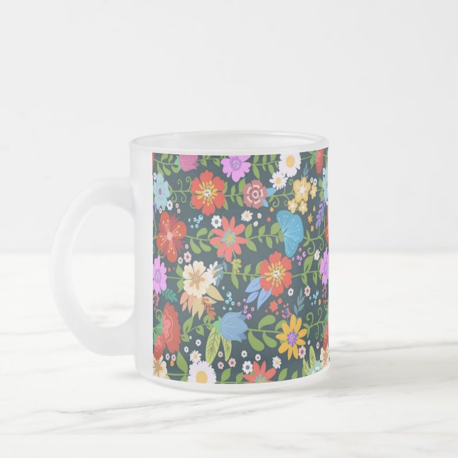 Ditsy seamless Flowers Mönster-13554 Frostad Glasmugg (Vänster)