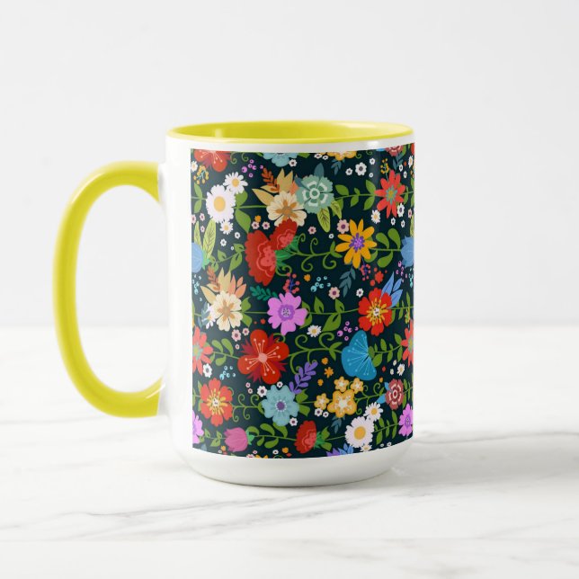 Ditsy seamless Flowers Mönster-13554 Mugg (Vänster)