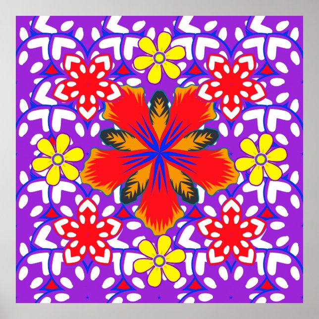 Ditsy söt blommigt sömlös mönster i vitt, rött a poster (Framsidan)