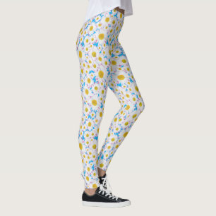 Ditsy White Daisys Mönster på Blue för att anpassa Leggings