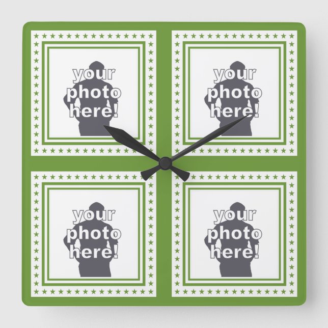 DITT 4 PHOTOS anpassningsbar färg-väggklocka Fyrkantig Klocka (Framsida)