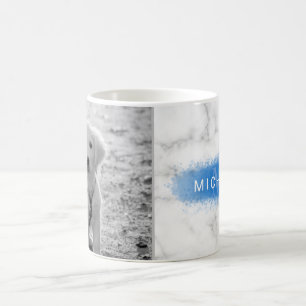 Ditt anpassade foto & falsk marmorstruktur med blå kaffemugg