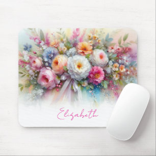 Ditt Anpassade Textnamn Eleganta Aquarell Blommor Musmatta