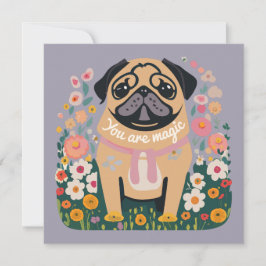 "Ditt är magiskt" hälsningskort för Pug Boho-Blomm Julkort