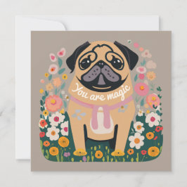 "Ditt är magiskt" hälsningskort för Pug Boho-Blomm Julkort