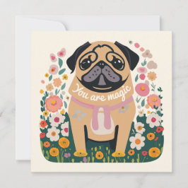 "Ditt är magiskt" hälsningskort för Pug Boho-Blomm Julkort
