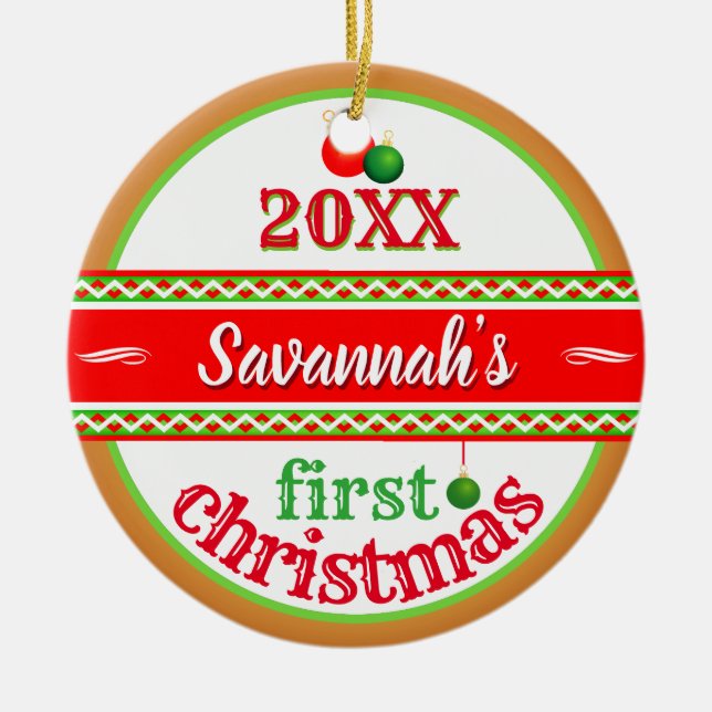 Ditt Baby (Namn) 1:a jul Julgransprydnad Keramik (Framsidan)