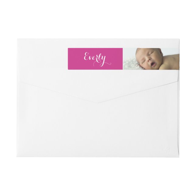 Ditt babyflickfoto Rosa returadress Etikettband (Baksidan)