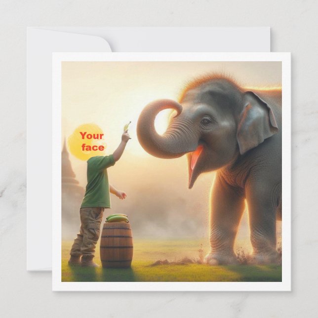 Ditt barn matar en elefant, anpassat fotokort kort (Framsida)