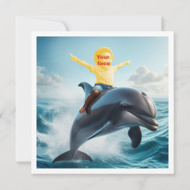 Ditt barn ridande på en delfin, sätt min ansikte i kort