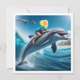 Ditt barn rider delfin och lägger ansikte i kort
