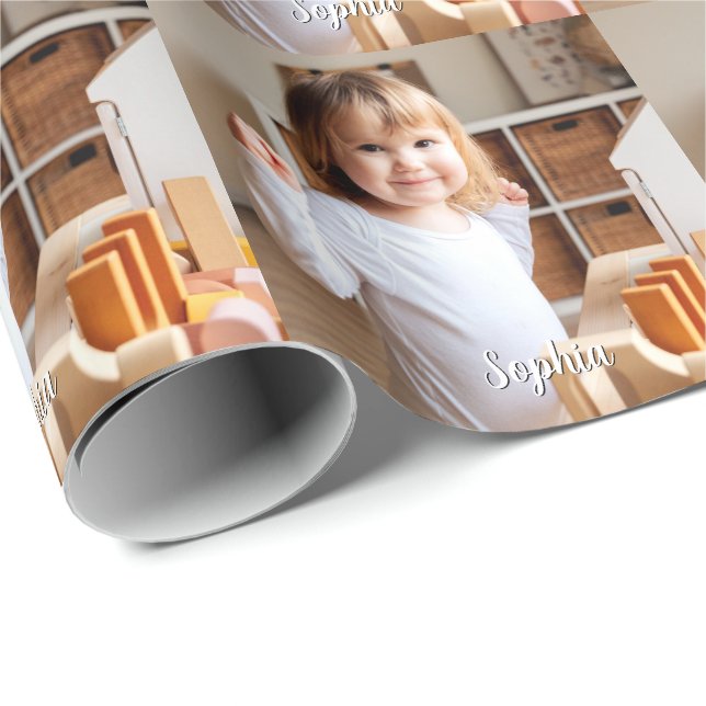 Ditt barns foto och skript Namn Presentpapper (Rullad Hörn)