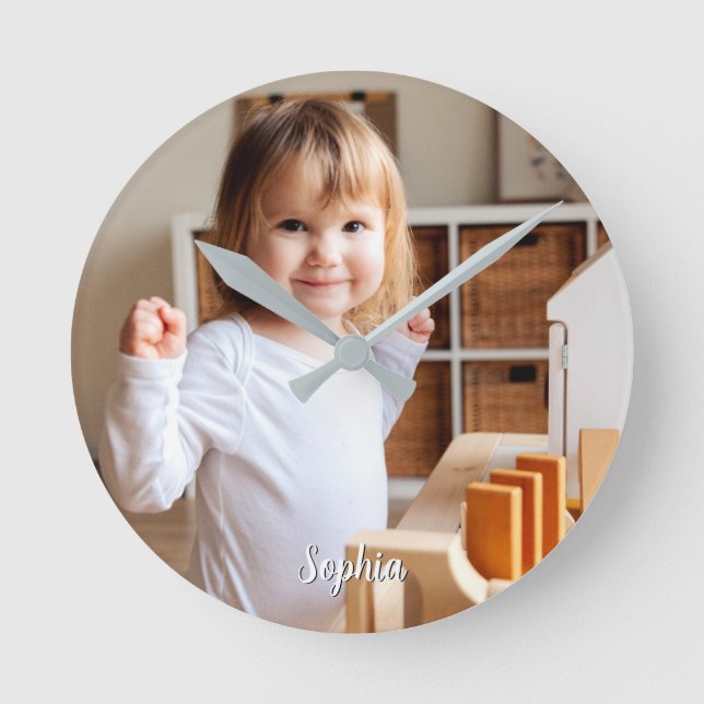 Ditt barns foto och skript Namn Rund Klocka (Framsida)