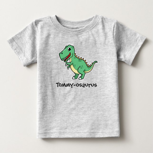 Ditt barns Namn-Dinosaur-design - båttrafik T Shirt (Framsida)