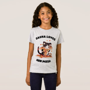 Ditt barns namn...Kärlek Pizza Cute Cat T Shirt