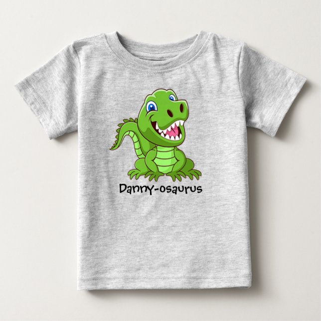 Ditt barns Namn-Lycklig-Baby T-Rex-doktor T Shirt (Framsida)