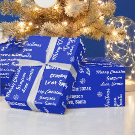 Ditt barns Namn på Blue Gift Wrap från Santa Presentpapper