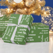 Ditt barns Namn på Grönt Gift Wrap från Santa