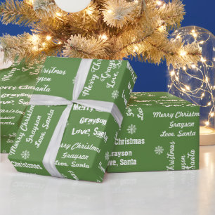 Ditt barns Namn på Grönt Gift Wrap från Santa Presentpapper