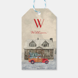 Ditt barns röda Namn-bil från tomten Presentetikett