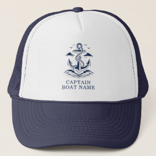 Ditt båtnamn nautisk blå vit ankare kapten keps