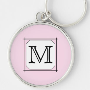 Ditt brev. Beställnings- Monogram. Svart vit för Rund Silverfärgad Nyckelring