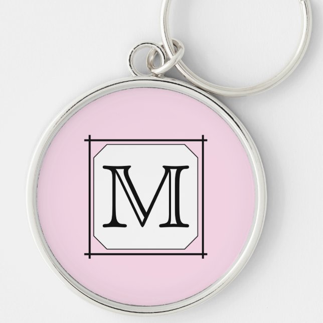 Ditt brev. Beställnings- Monogram. Svart vit för Rund Silverfärgad Nyckelring (Framsidan)