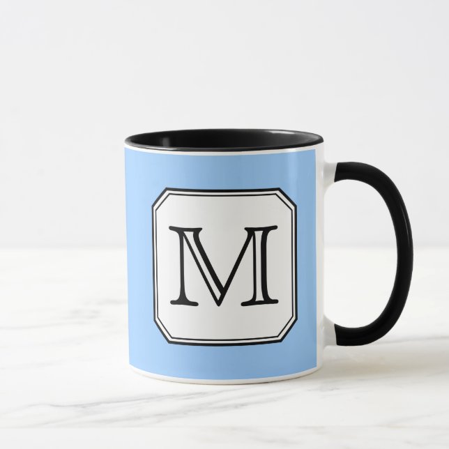 Ditt brev. Beställnings- Monogram. Svart White. Mugg (Höger)