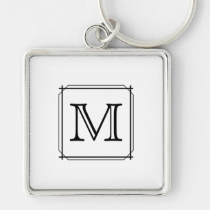 Ditt brev. Beställnings- Monogram. Svartvitt Fyrkantig Silverfärgad Nyckelring