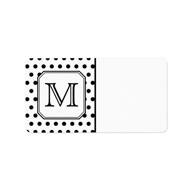 Ditt Brev Monogram. Black and White Polka dots. Adressetikett (Framsidan)
