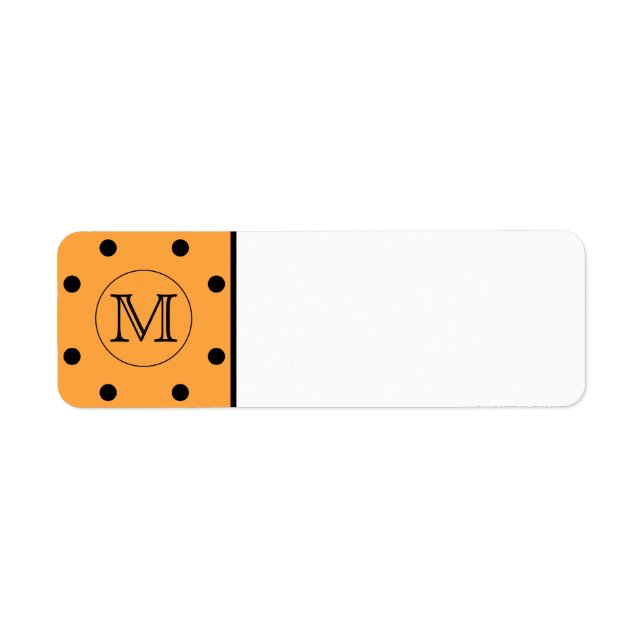 Ditt Brev Monogram. Orange och Black Polka Dot. Returadress Etikett (Framsidan)