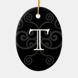 Ditt brev. Svarten/vit virvlar runt monogramen. Julgransprydnad Keramik