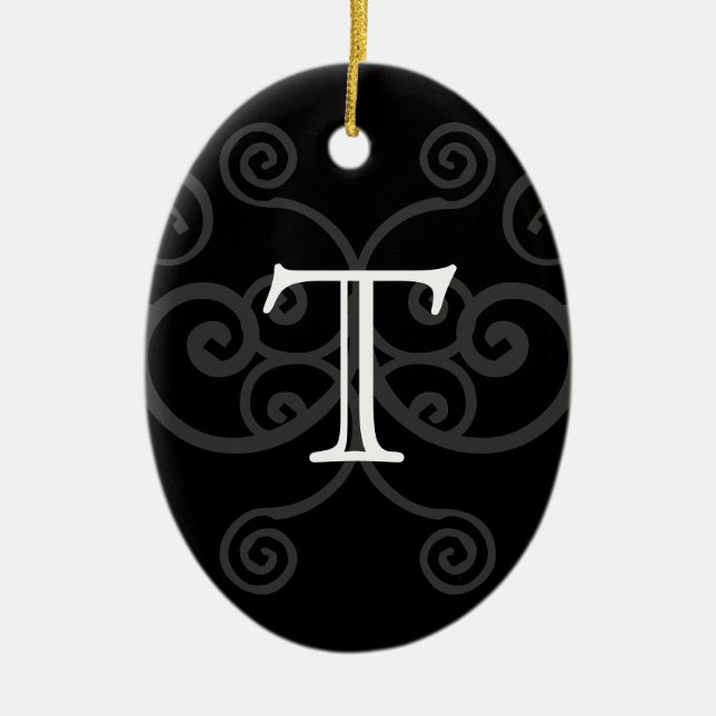 Ditt brev. Svarten/vit virvlar runt monogramen. Julgransprydnad Keramik (Framsidan)