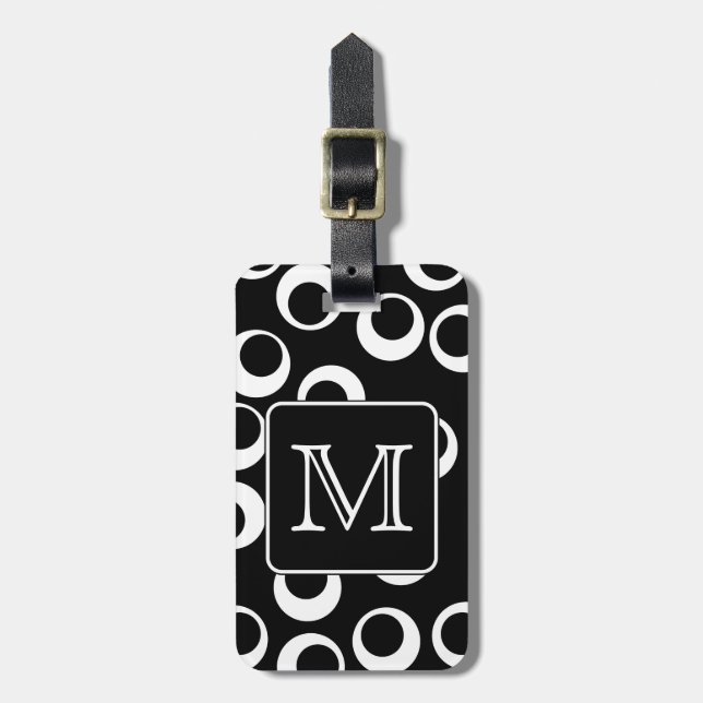 Ditt brev. Svartvit Monogram. Roligt mönster Bagagebricka (Vertikal Framsida)