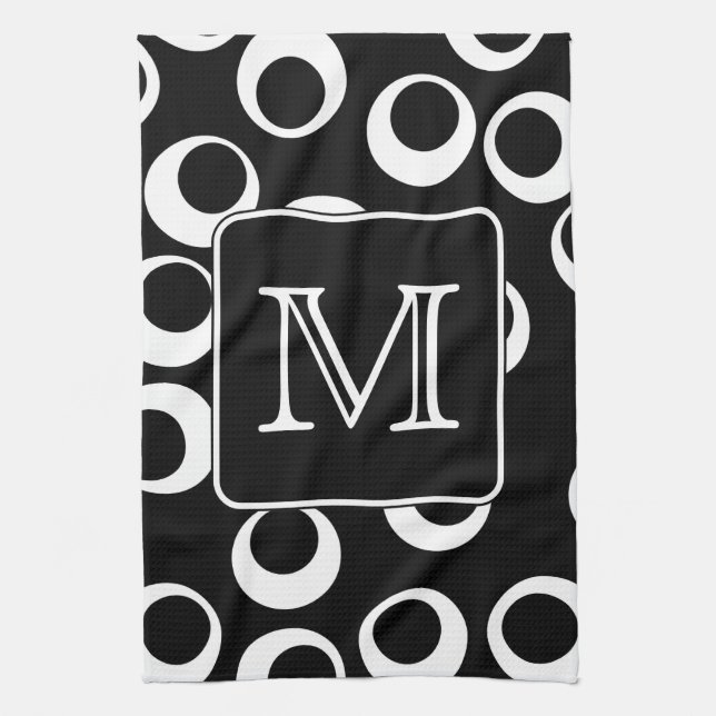 Ditt brev. Svartvit Monogram. Roligt mönster Kökshandduk (Vertikal)