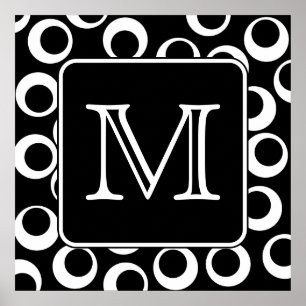 Ditt brev. Svartvit Monogram. Roligt mönster Poster