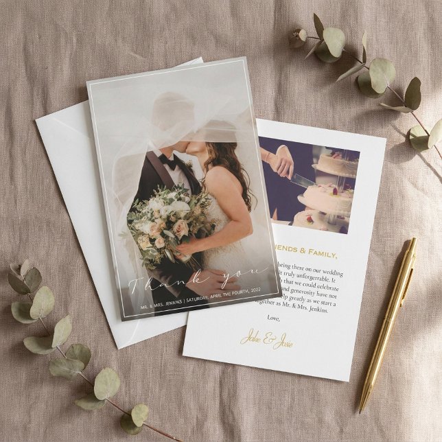 Ditt bröllop-foto, tack, kort, tunn gräns tack kort (Your wedding photo, thank you card, thin border.)
