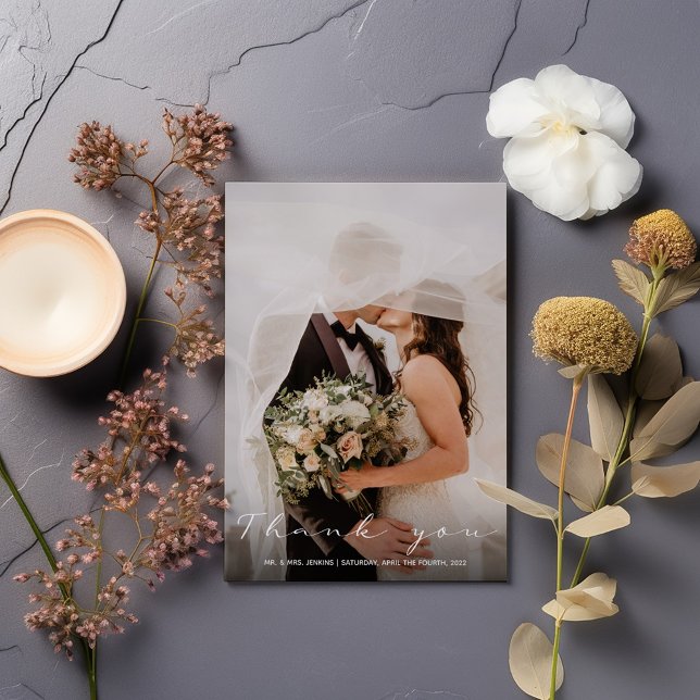 Ditt bröllopsfoto romantiska tackkort tack kort (Modern wedding thank you card template with the option to add your own photo. )